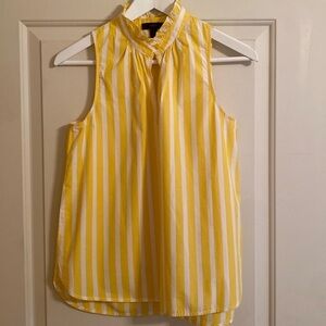 J Crew Cotton Sleeveless ruffle high neckline top yellow white stripe size 2